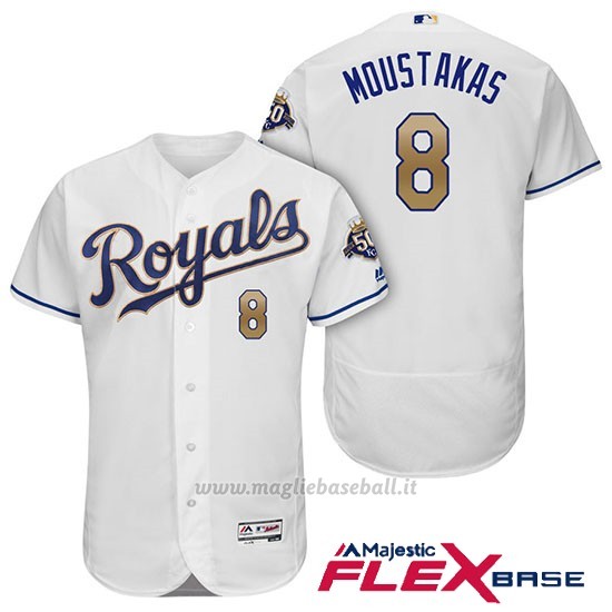 Maglia Baseball Uomo Kansas City Royals Mike Moustakas Bianco 50th Season Alterner Flex Base